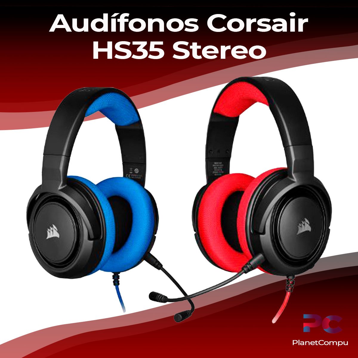 Auriculares Corsair HS35 Estéreo con Micrófono - Rojo