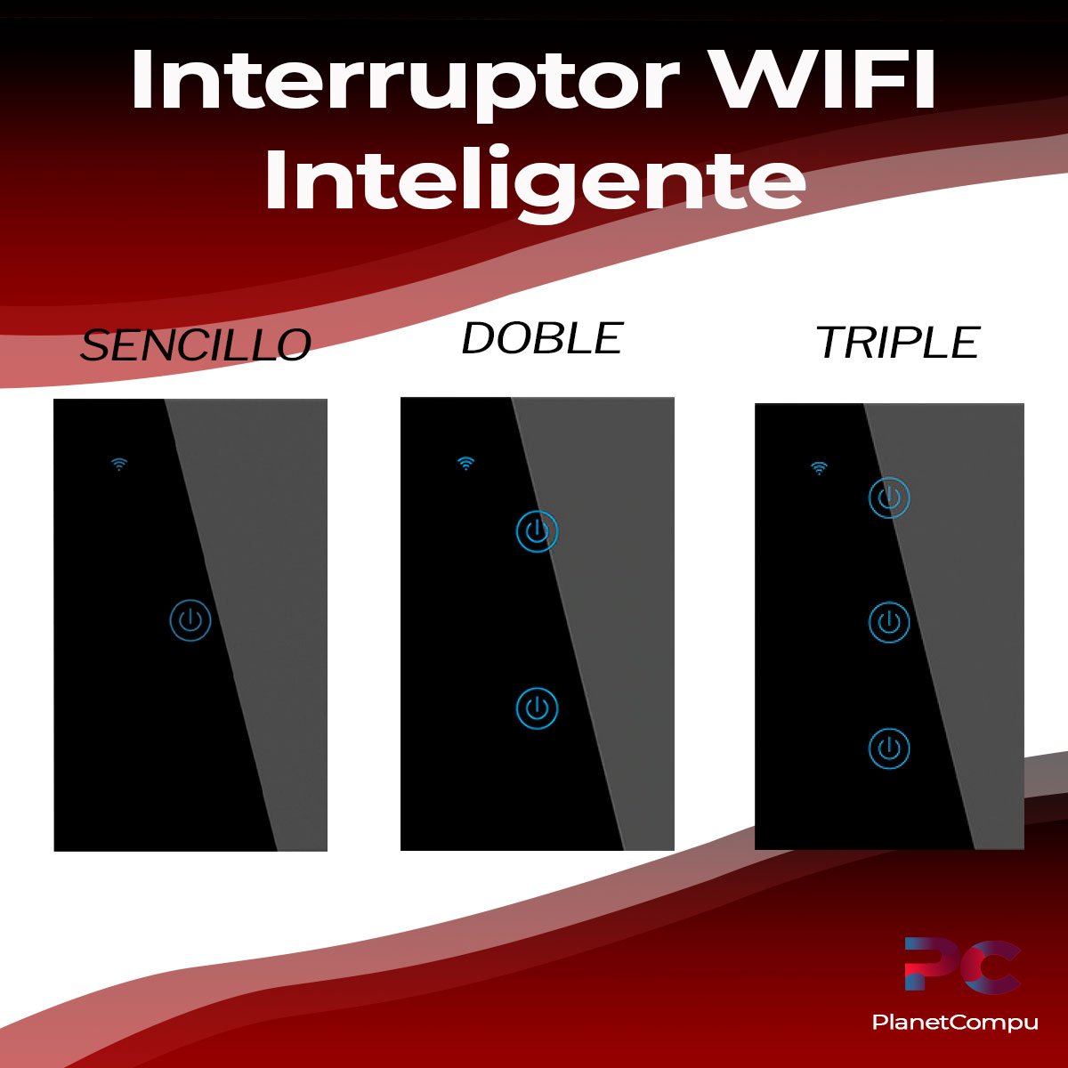 Interruptor inteligente WiFi negro de dos interruptores compatible