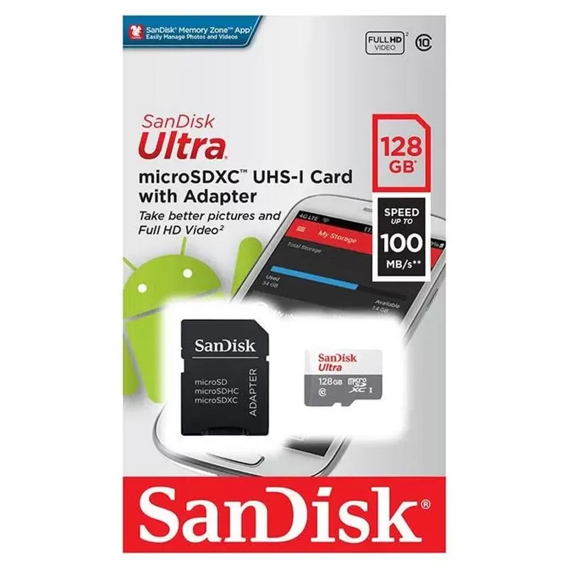 microSD SanDisk Ultra 128 GB clase 10 100 MB/s – PlanetCompu
